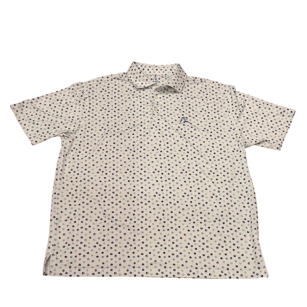 Rhoback Mens Paw Print Performance Polo Shirt White Blue Large PP0040